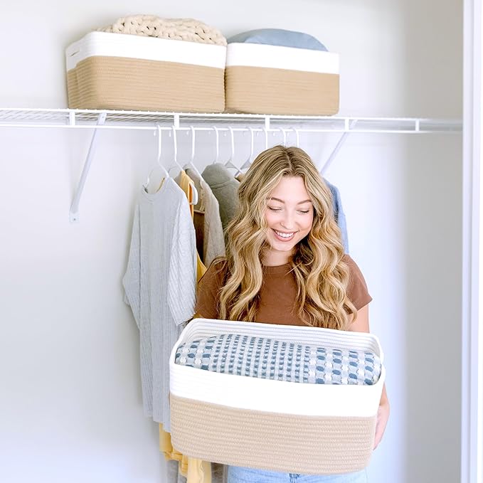 NaturalCozy Storage Baskets 16.8?쓝13?쓝7.6??Cotton Rope Woven Baskets for Organizing 3-Pack | Toy Storage Bins | Basket for Shelves, Laundry, Blanket, Clothes, Closet, Kitchen, Bathroom, Gifts