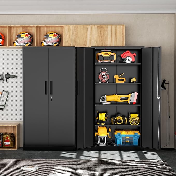 INTERGRAET 63" Tall Pantry Cabinet,Kitchen Pantry Storage Cabinets with 2 Doors and 4 Shelves,Black Metal Storage Cabinet,Cupboard for Home,Kitchen,Living Room/Dining