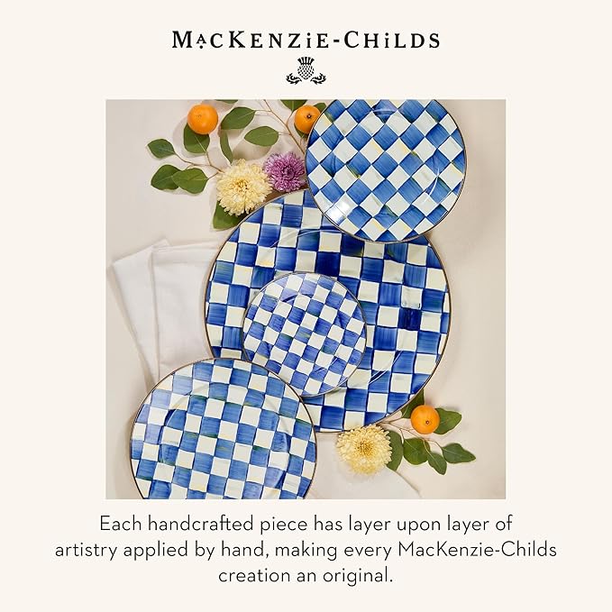 MACKENZIE-CHILDS Enamel Charger Plate, Charger Decoration for Dinner Plates or Home Decor, 12 Inches, Blue-and-White Royal Check, Set of 1