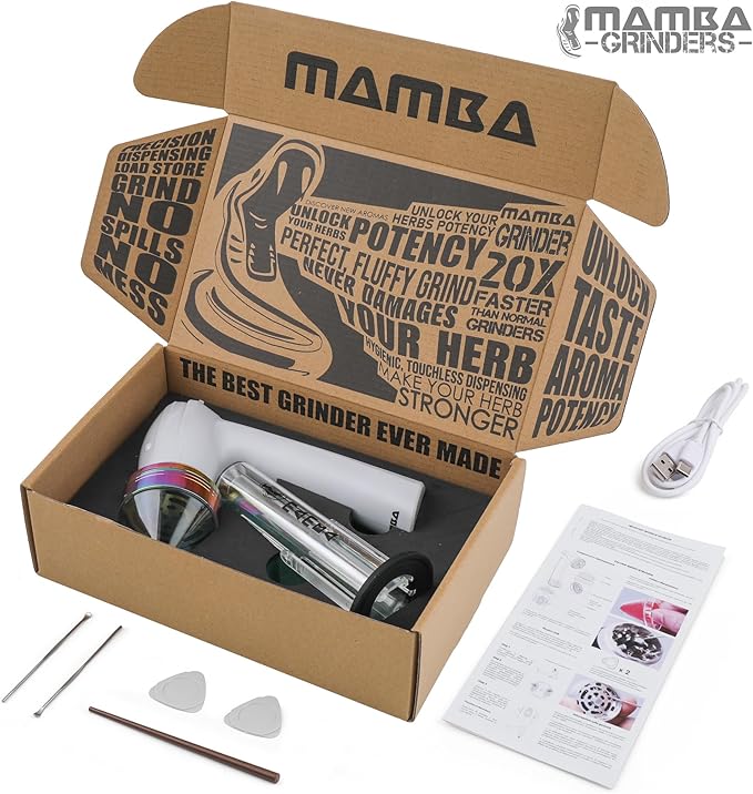 Mamba Grinders Electric Spice Grinder for the Kitchen. Easy to Use USB Rechargeable Grinder, 2g White
