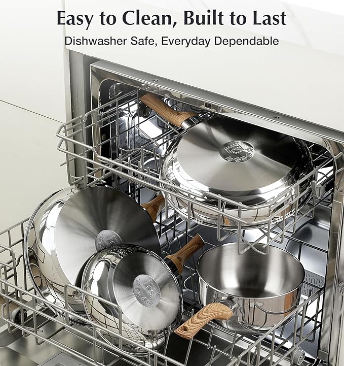 KOCH SYSTEME CS Stainless Steel Coowkare Set 10PCS, Professional 18/10 Stainless Steel Pots and Pans Set with Cool-Touch Handles, Tri-ply Base, Kitchen Cookware Sets, Cooking Set Induction Compatible