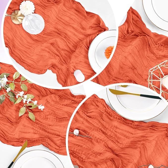8 Pack Orange Cheesecloth Table Runner 20 x 120 inch Gauze Table Runners 10 FT Long,Semi Sheer Cheese Cloth Fabric Table Runner Bulk for Wedding,Party,Baby Shower,Bridal Shower Decoration