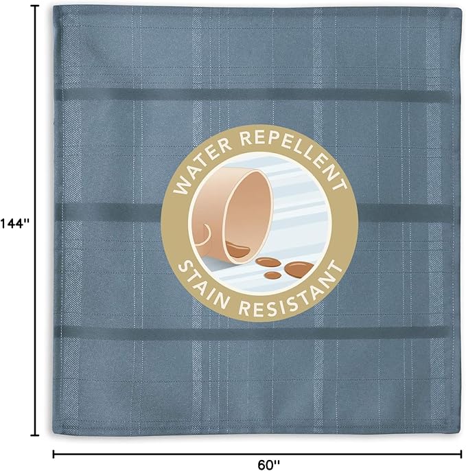 Newbridge 60 x 144 Inch Rectangle Fabric Tablecloth, Elegance Plaid, 100% Polyester, No Iron Soil Resistant Dining Room, Party and Banquet Table Cover, Solid Textured, Shadow Blue