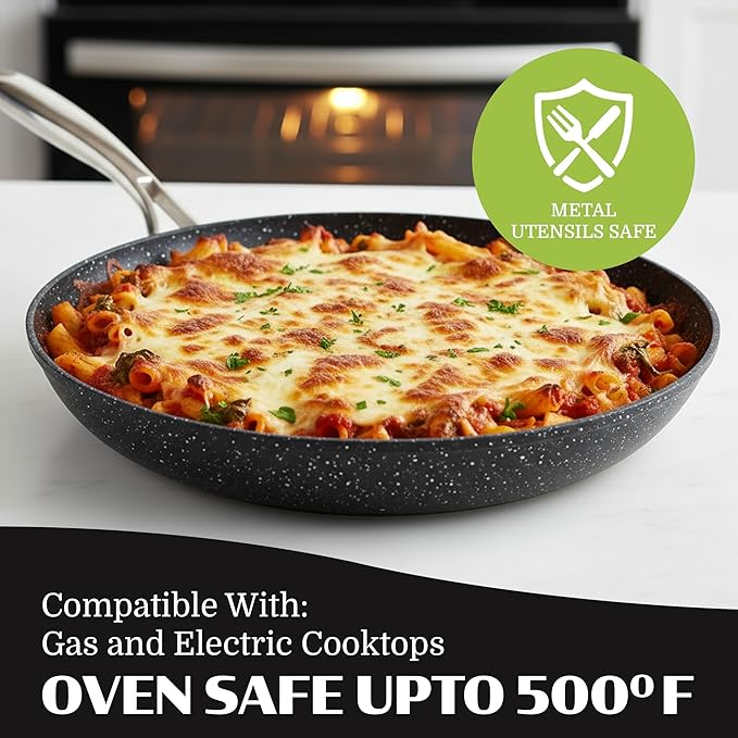 Granitestone Ceraluxe 3pc Non Stick Frying Pans Set, 8,10,12 inch Ceramic Frying Pan Skillet Set, Non Toxic Frying pans Nonstick for Cooking, Induction Ready, PFOA Free, Oven & Dishwasher Safe - Black