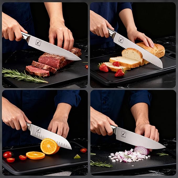 imarku Knife Kitchen Sets, Japanese Stainless Steel 14 Pcs Knife Block Set,Chef Knives with Built-in Sharpener, Dishwasher Safe, Non-Slip Ergonomic Handle,Deba Knife for Fish, Essential Home Gift