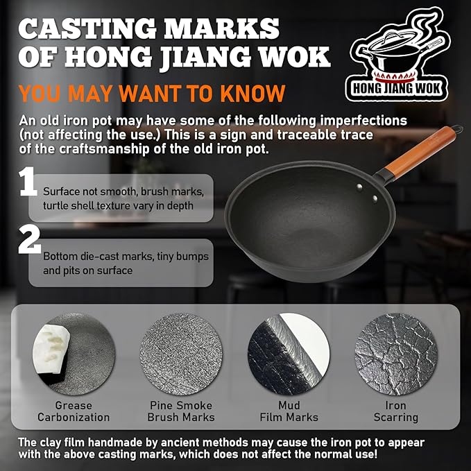 Nonstick Frying Wok Pan Hybrid, 11 Inch Preseasoned Deep Stir Fry Pan Skillet with Glass Lid, Traditional Chinese Cast Iron Wok, No Coated Saucepan for Induction, Electric, Gas, Grill Stoves