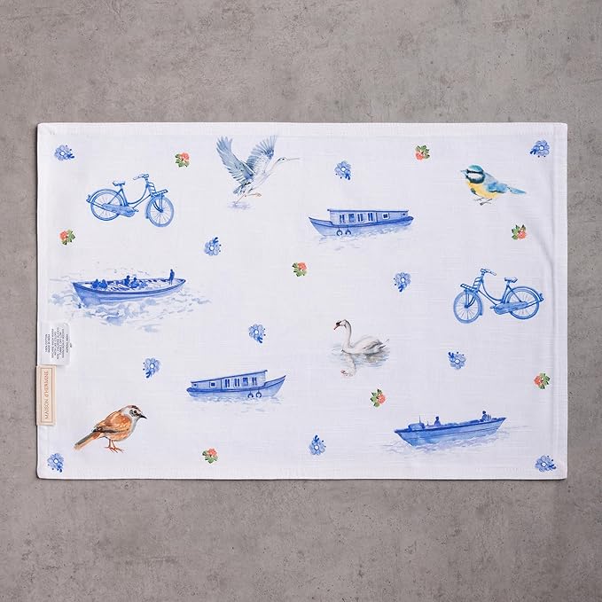 Maison d' Hermine Placemats Set of 2 100% Cotton Washable Cloth Place Mats, Reusable Table Mats for Kitchen Dining Decoration, Party, Wedding, Restaurant Spring/Summer (Amsterdam Canals, 13" x 19")