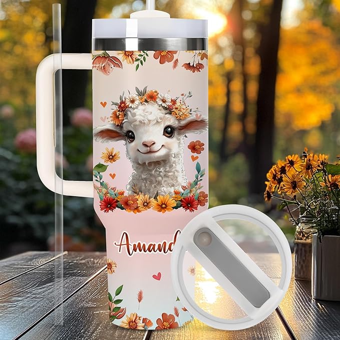 Personalized Cute Lamp Cup - Mother's Day Birthday Gift For Animal Lovers - Just A Girl Who Loves Lamp Tumbler 40oz With Custom Name - Pet Lover Gifts For Women, Her