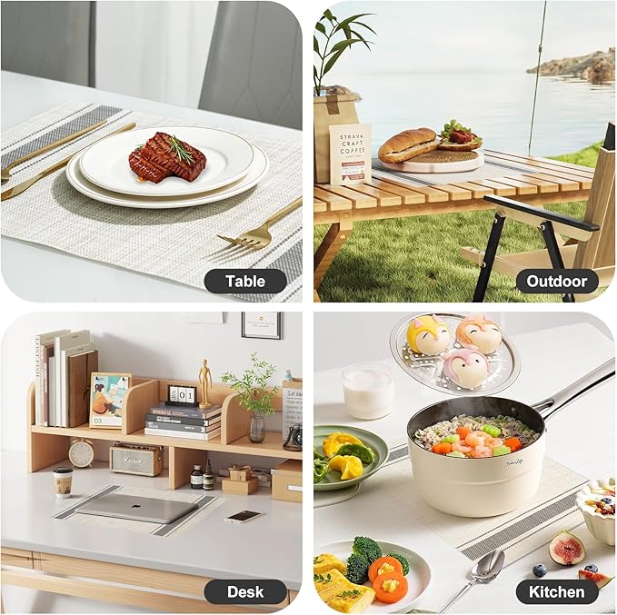 flohar Placemats Set of 6竊똍on-Slip PVC Weave Table Mats Easy to Clean竊똇eat Resistant Place Mats for Kitchen Dining Table Decoration Indoor Outdoor竊똊haki Gray