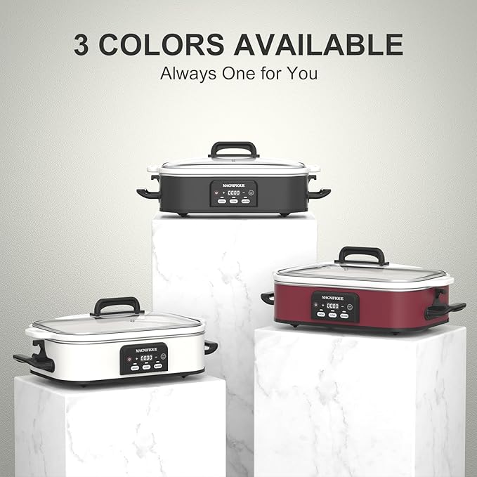 4 Quart Casserole Digital Slow Cooker, Premium Ceramic Bakeware for Oven, Dishwasher Safe Baking Dish, White White