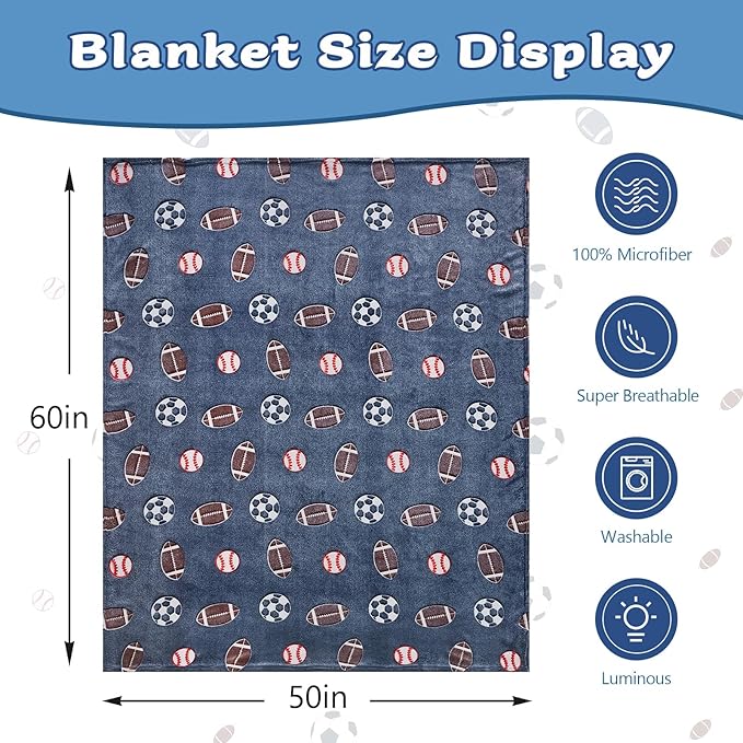 QSTEHEML Soccer Glow in The Dark Blanket,Football Gifts Toys for Kids Boys Age 3-12 Years Old,Birthday, for Toddler, Teen, Son, Soft Luminous Throw Blanket 50"횞60"