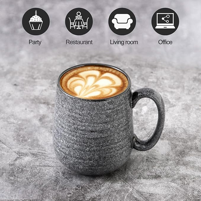 HASENSE Ceramic Coffee Mugs Set of 6, Large Coffee Cups 12 oz, Latte Mug with Large Handle for Coffee, Tea, Milk and Hot Cocoa, Easy Hold & Clean, Dishwasher & Microwave Safe, Grey