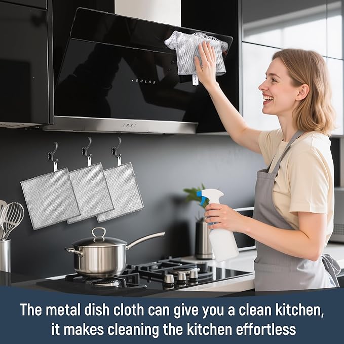 3 Layers Non Scratch Wire Dish Cleaning Supplies 45PCS - Wire Dishwashing Rag Home Essentials-Reusable Steel Wool Scrubber Washcloths,Kitchen Towels and Dishcloths Set for Pans Sinks & Cookware