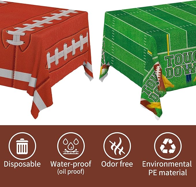 Gatherfun 2-Pack Football Decorations ??Touchdown Tablecloth Set, 54x108 Disposable Plastic Covers for Game Party, Birthday Party & Football-Themed Favors