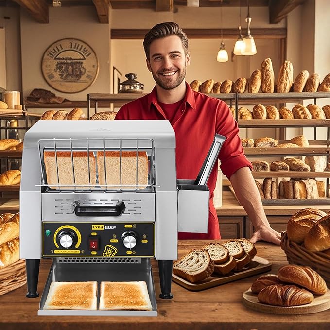 Dyna-Living Commercial Toaster 300 Slices/Hour Conveyor Toaster Commercial 1900W Heavy-duty Stainless Steel Rotating Toasters Oven Restaurant Conveyor Belt Toasters for Bun, Bagel, Bread