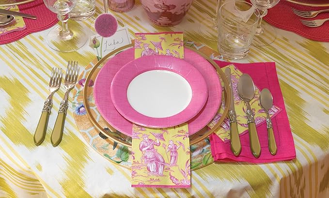 Caspari Linen Border Paper Dinner Plates in Fuchsia - Pack of 8