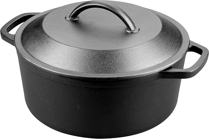 Pre-Seasoned Cast Iron Dutch Oven with Lid, Round and Dual Handles, for Stovetop, Camping, Grill, Induction, Electric, Black, 3 qt