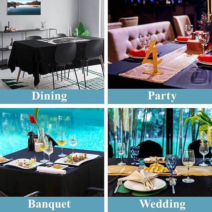 VidaFete Tablecloth 60 * 120inch 6pack Rectangle Table Cloth Polyester, Stain Wrinkle Resistant Dining Table Cover for Kitchen Dinning Party Wedding Rectangular Tabletop Buffet Decoration(Black)