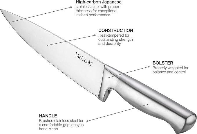 McCook짰 Knife Sets, German Stainless Steel Kitchen Knife Block Sets with Built-in Sharpener