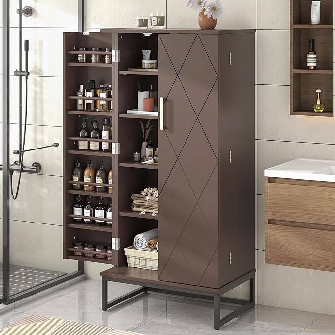51??Pantry Cabinets, Freestanding Kitchen Pantry Storage Cabinet with Adjustable Shelves, Buffet Cupboards Storage Cabinet for Home Office Use (Brown)