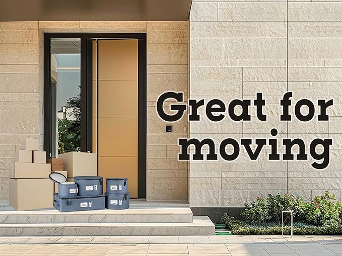 China Storage Hard Shell Containers 5-Piece Set Moving Boxes for Dinnerware, Glasses, Plates, Mugs and Saucers Sturdy Dish Organizer with Dividers for Seasonal Storage - Service for 12 - Denim Blue