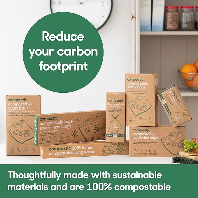 Compostic Home Compostable Resealable Gallon Bags, Microwave & Freezer Safe, Organic Food Storage Container, 90 Count + 10 Bonus Bags