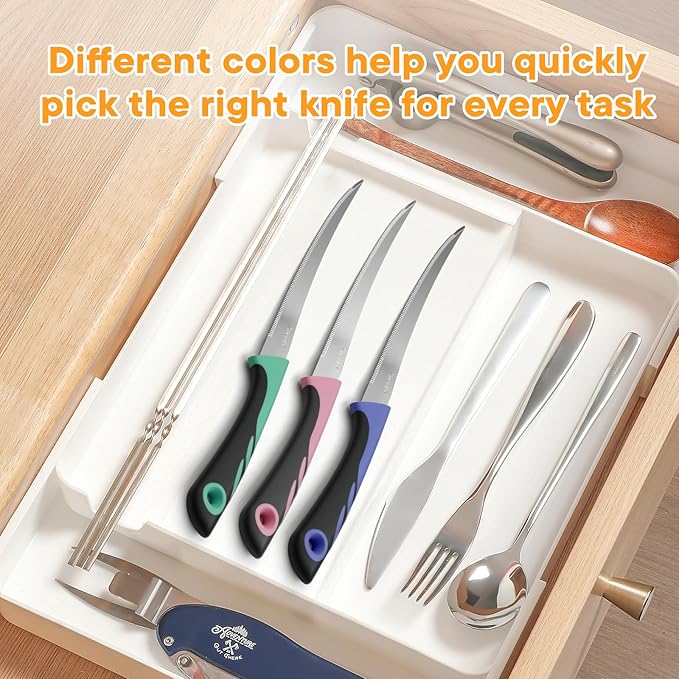 3 Pack Tomato Knife Set, Serrated Stainless Steel Paring Knives ??Ultra-Sharp Tomato Slicers with Non-Slip Handles for Fruits, Veggies & Bread