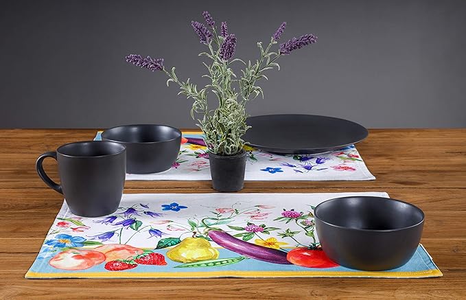 Maison d' Hermine Placemats Set of 4 100% Cotton Washable Cloth Place Mats, Reusable Table Mats for Kitchen Dining Decoration, Party, Restaurant Spring/Summer (Happy Florals - High Summer, 13" x 19")