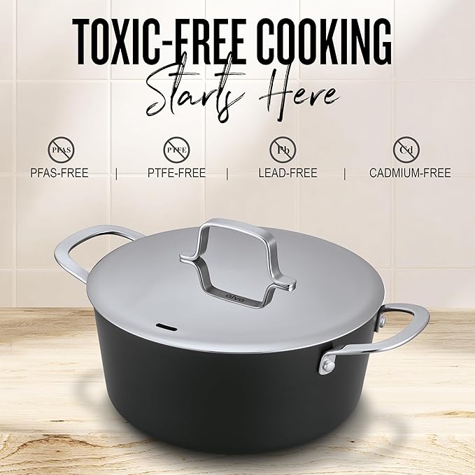 Alva Maestro 4.5-Quart Ceramic Coated Nonstick Stock Pot with Lid - Oven & Induction Safe Cookware, Made without PFAS, PFOA & PTFE for Chef-Level Heat Control and Effortless Cleanup