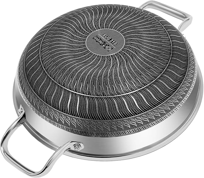 12 inch Frying Pan Nonstick with Lid Stainless Steel PFOA Free Cookware Dishwasher Induction Oven Broiler Safe, Non Stick Stainless Steel Skillets Compatible with All Cooktops