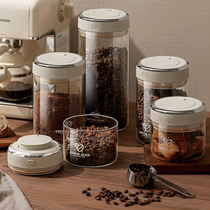 IwaiLoft Glass Coffee Bean Storage Container with Airtight Lid,Glass Sealed Jar with Date Tracker,Vacuum Coffee Canister for Nuts,Food Fresh Storage,Clear Borosilicate Glass Jar (57OZ/1700ML)
