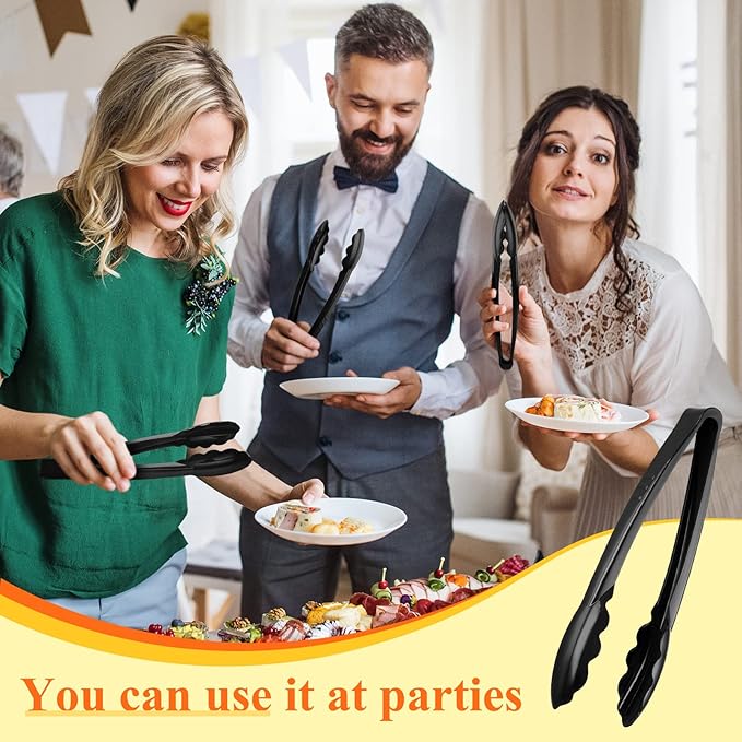 Tessco for you 100 Pcs Plastic Tongs for Serving Bulk, 9 Inch Plastic Disposable Serving Tongs Heavy Duty Salad Utensils for Kitchen Buffets BBQ Events Catering (Black)