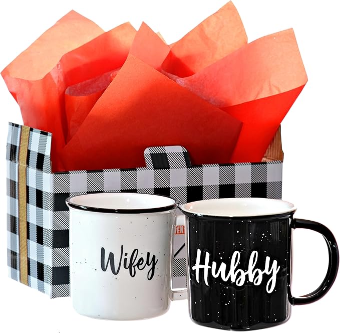 MAINEVENT Wifey Hubby Mugs Set of 2 Coffee Mug 11 Ounce, Husband Wife Gift, His Hers Coffee Cup