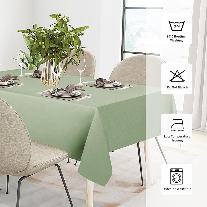 Easy-Going Faux Linen Waterproof Spill-Proof Tablecloth Stain Resistant Rectangle Table Cloth Wrinkle Free Decorative Fabric for Kitchen, Dining, Party, Weddings, Restaurants (60x120 in, Sage Green)