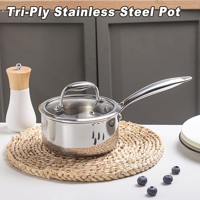 Mini Sauce Pan with Lid,Stainless Steel Butter Warmer Small Pot 13