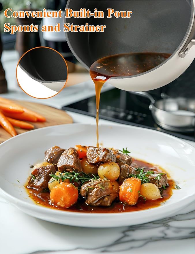 ChefRobot Nonstick Ceramic Cookware Set Healthy Pots And Pans Set Induction Kitchen Cookware sets Non Toxic Pots And Pan Set,PFOA 竊?PTFE Free (12 Pcs-Cookware Sets)
