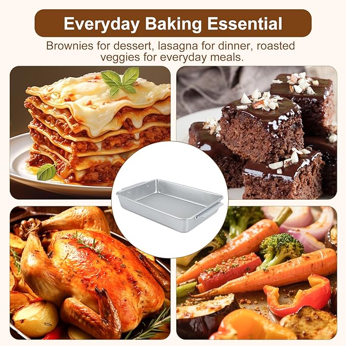 Logario 9x13 Baking Pan, Commercial Grade Heavy-Gauge Aluminized Steel (2.3 lbs), Warp-Resistant Textured Nonstick Cake Sheet for Brownies & Lasagna, Wire-Reinforced Rim, Silver