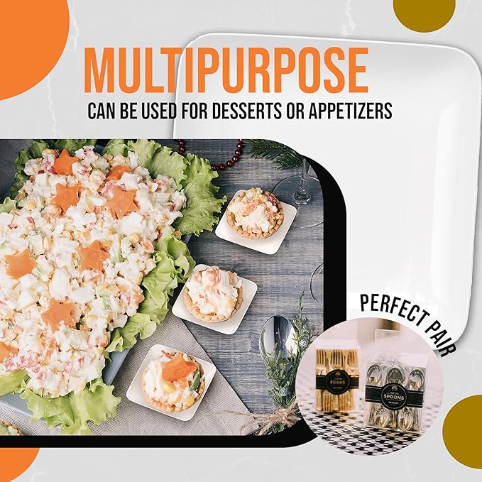 Exquisite Tiny Mini Appetizer Plates - 240 Pack 2.4 In. x 2.4 In. White Plastic Disposable Dessert Plates - BPA Free for Weddings