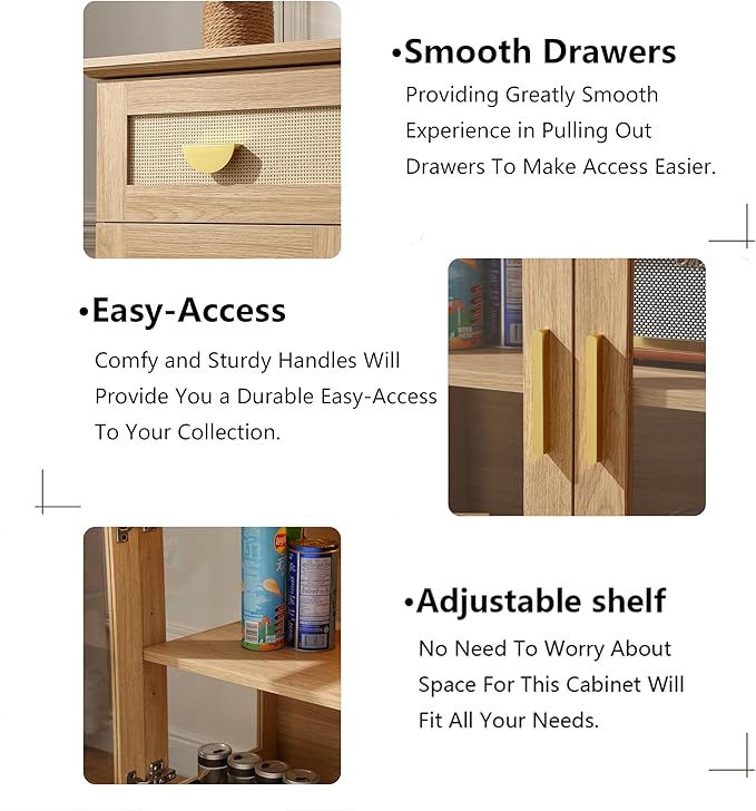 31.5'' Small Buffet Cabinet with Glass Doors,Small Coffee Bar Cabinet with Storage,Modern Sideboard with Adjustable Shelf and a Drawer,for Kitchen,Natural
