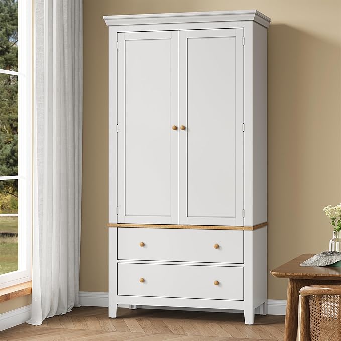 RoyalCraft 70'' Tall Kitchen Pantry Cabinet, Large Storage Cabinet with 8 Door Shelves, White Kitchen Cabinet with 2 Drawers & Adjustable Shelves for Dining Room, Living Room, Laundry