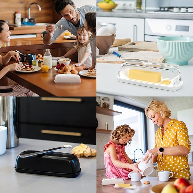 Butter Hub Butter Dish with Lid and Knife, Magnetic Butter Keeper, Easy Scoop, No Mess Lid, Plastic, Dishwasher Safe (Aqua)