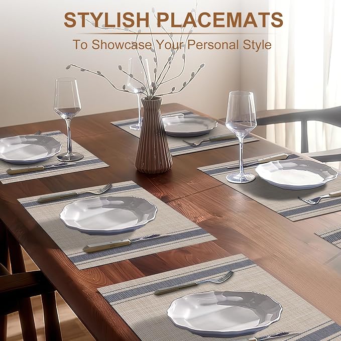 BETEAM Placemats Set of 8, Woven Vinyl Placemat for Dining Table Washable Wipeable Kitchen Place Mats Durable Indoor Outdoor Table Mats