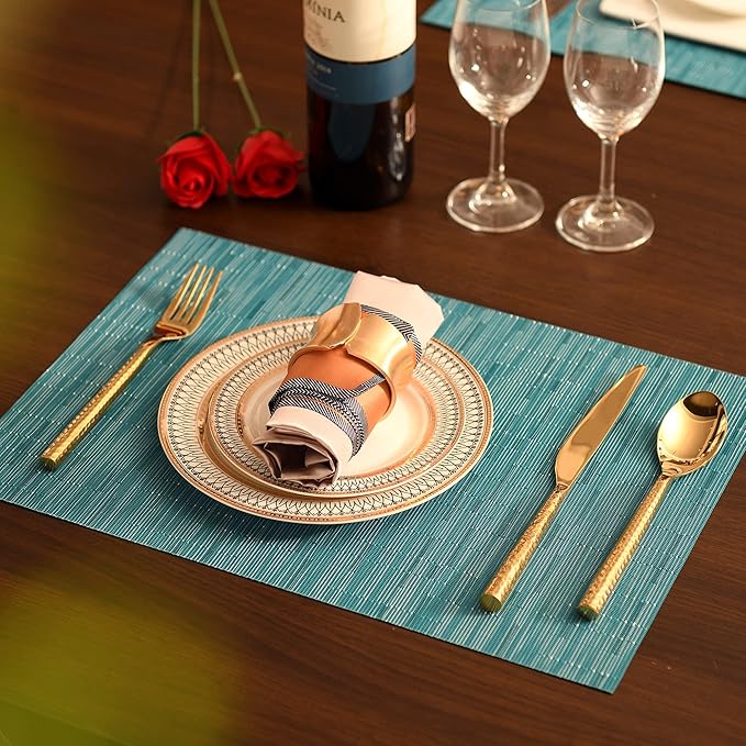 SLKQG Vinyl Placemats Set of 8 - Washable Easy Clean Place Mats - Heat Resistant PVC Table Placemats - Table Mats for Dining Table 17x12 Inch (Sky Blue Turquoise, 8)