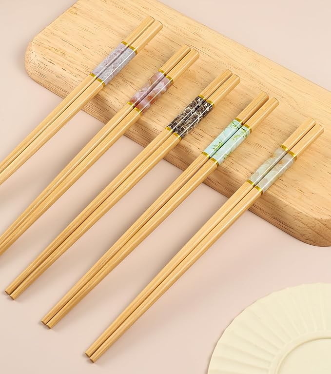 20Pairs Bamboo Chopstick Reusable Wooden Chop Sticks Washable Chinese Style 9.5Inch