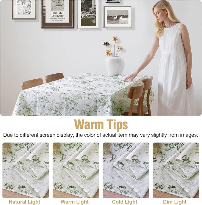 H.VERSAILTEX Linen Table Cloths Floral Printed Tablecloth Spill-Proof Waterproof Table Cover for Dining Buffet Feature Soft and Thick Fabric Wrinkle Free, 60 x 120 Inch, Vintage Botanical - Green