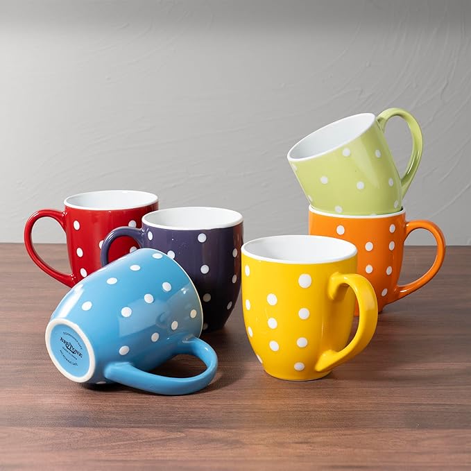 bestone Coffee Mugs Set of 6竊?7 oz Large Coffee Mugs, Ceramic Mugs with Handles,etc Coffee Mugs, Cups for Coffee Cereal Latte 竊똌icrowave & Dishwasher safe竊똙ibrant Colors