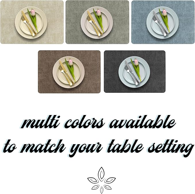More D챕cor Faux Leather Placemats Set of 6 for Dining Table ??Waterproof, Wipeable, Washable, Stain & Heat Resistant, Non-Slip Table Mats ??12 X 17 Inch, Dark Grey