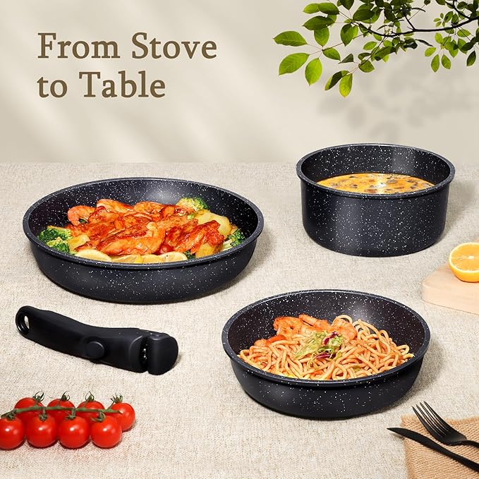GiPP Ceramic Pots and Pans Set Non Stick, Nonstick Detachable Handle Cookware Sets, Healthy Non Toxic PFAS PFOA & PTFE Free, Dishwasher 竊냀ven Safe, Induction Kitchen Pot and Pan, 21 Piece Grey