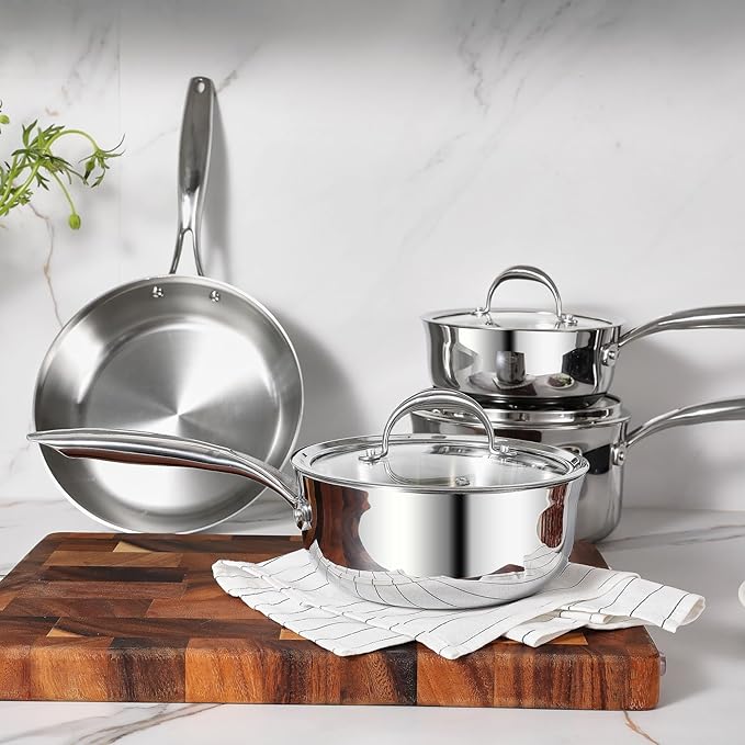 KEAWELL K3 Premium 2-Quart Tri-Ply Stainless Steel Saucepan with Lid, Induction & Oven Safe up to 600째F, Even Heating, Professional Cookware for All Stovetops (2-Qt)