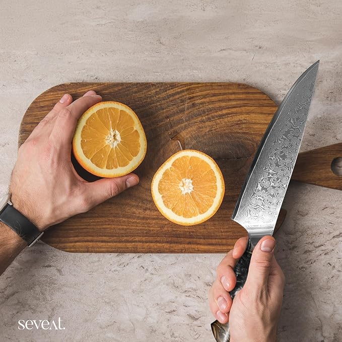 Damascus Kitchen Knife, 67-Layer Damascus Steel, 13??Professional Chef Knife Set for Kitchen, Ergonomic Wood & Resin Handle in Gift Box, Ideal for Gifting (Black, 1 piece)